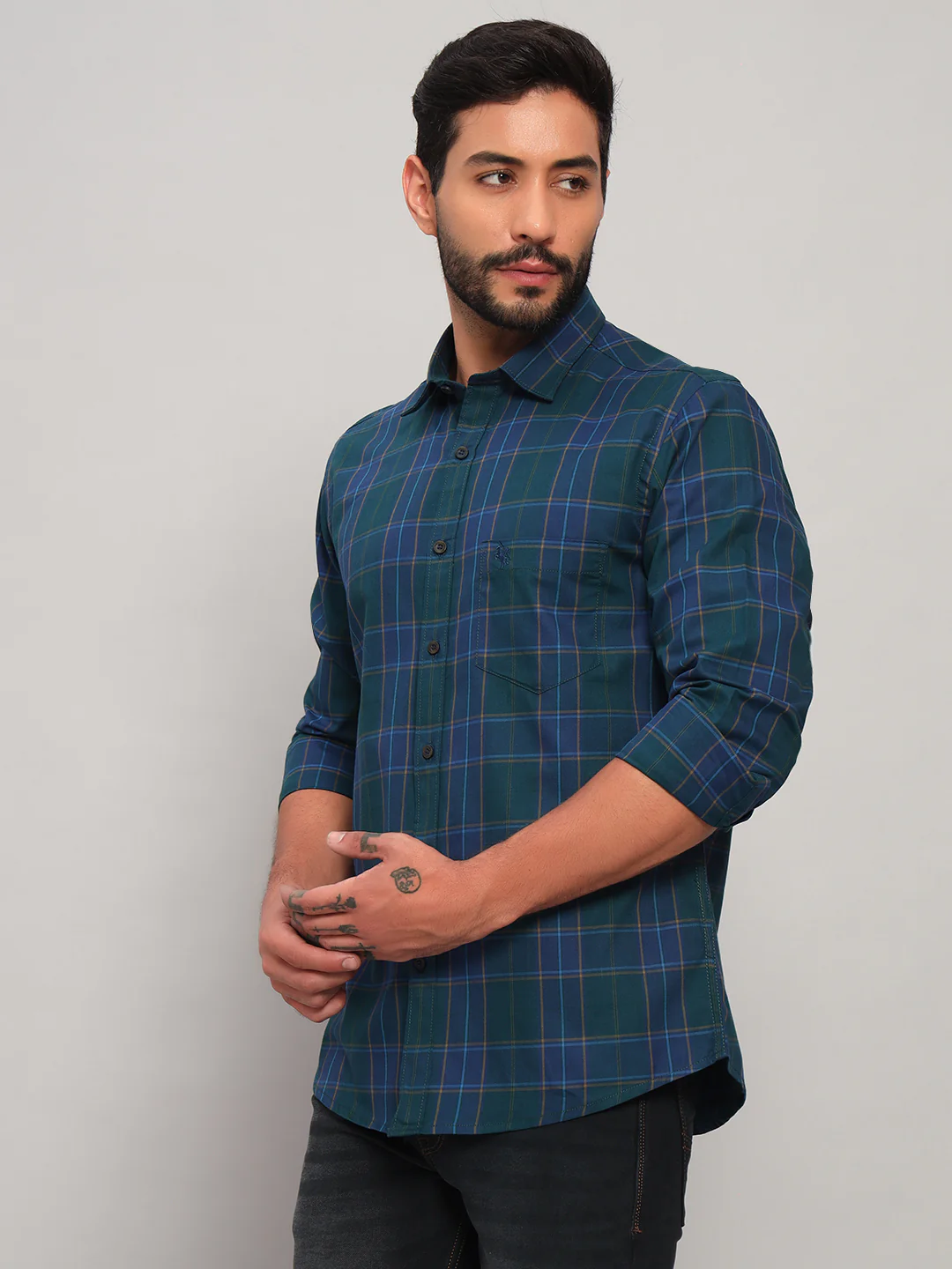Casual Shirt for Men | Breathable & Soft with Color Fastness Regular Fit Spread Collar Neck Cotton Fabric Checkered Pattern - Image 8