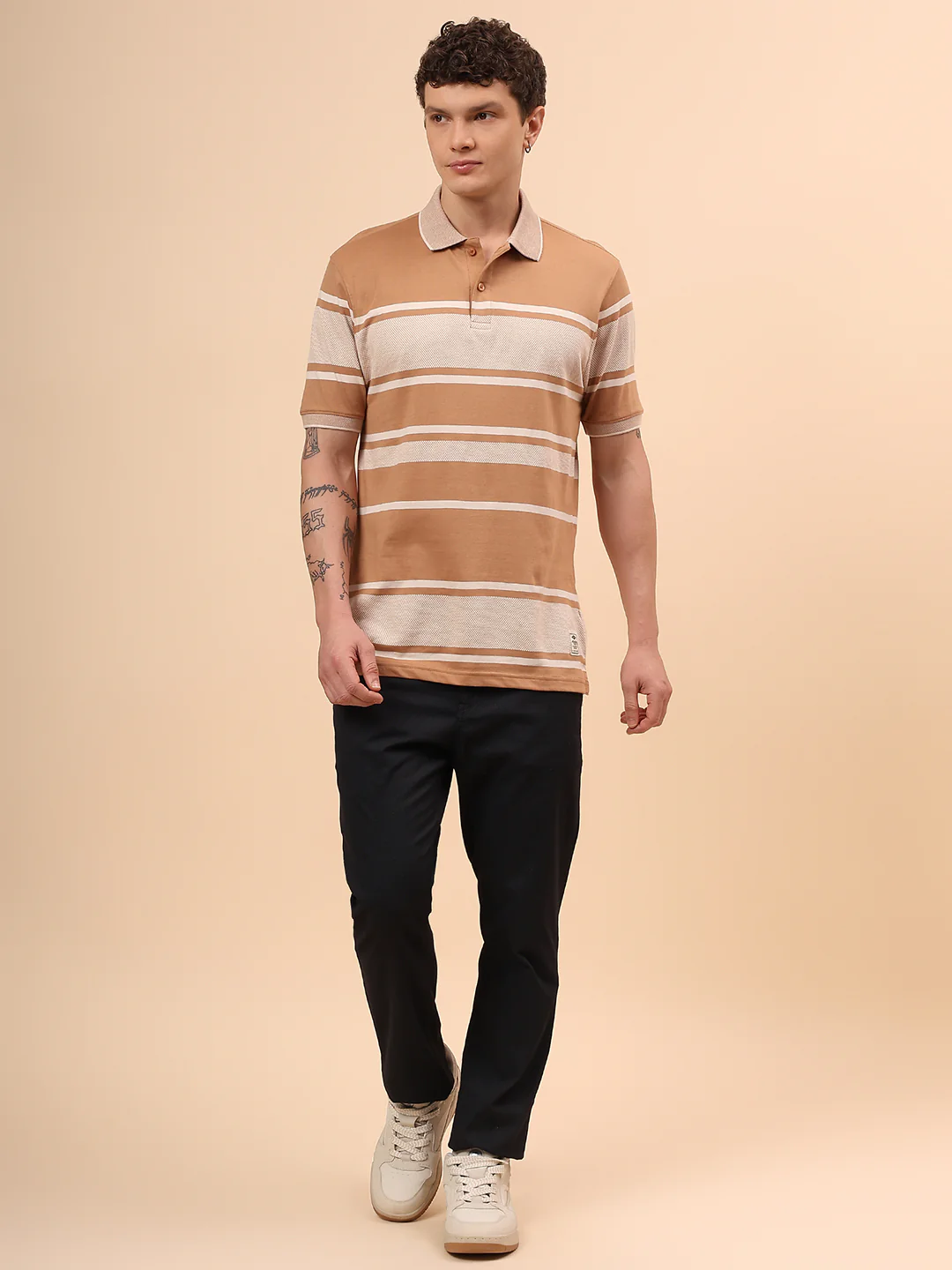 T-Shirt for Men | Breathable & Soft with Color Fastness Regular Fit Polo Neck Cotton Fabric Striped Pattern - Image 8